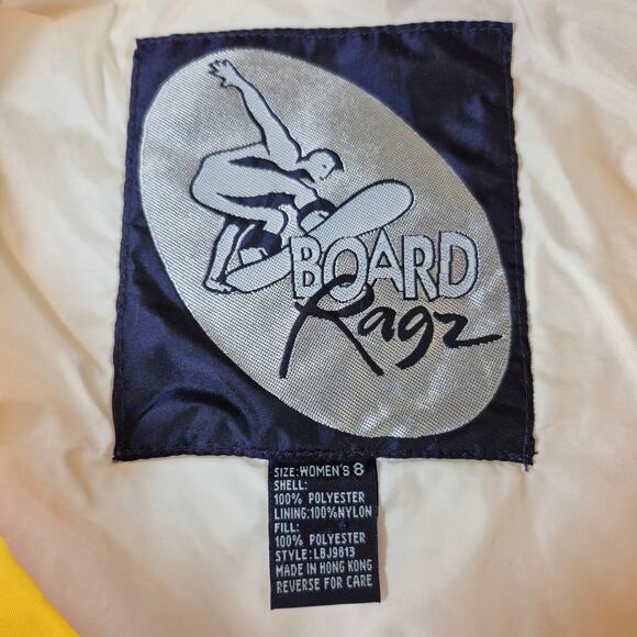 Board Ragz Yellow White Zip Up Vintage Snow Ski Jacket Coat Unisex Women's 8 M L - Picture 3 of 3